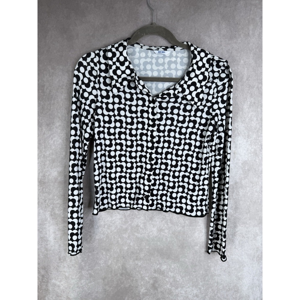 Daze Dayz Resort Retro Y2K Style Floral Long Sleeve Top Black White Size S
